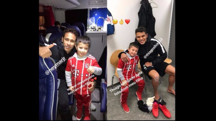 Neymar e Thiago Silva tiram fotos com filho de Ribery