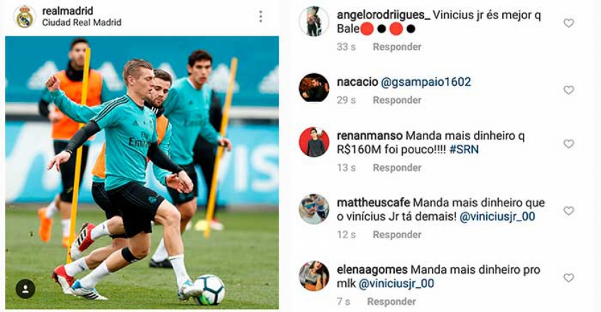 Flamenguistas invadem perfil do Real e pedem mais dinheiro por Vinicius Jr
