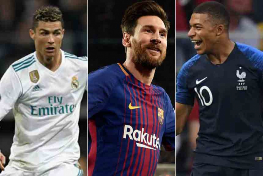 Montagem - Cristiano Ronaldo, Messi e Mbappé