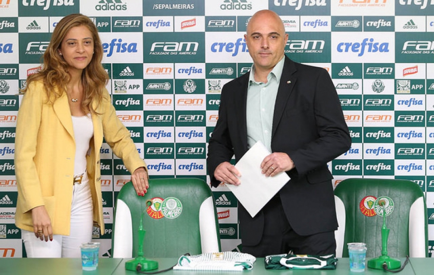 Leila Pereira, proprietária da Crefisa e da FAM, ainda acerta a renovação com o Palmeiras, do presidente Galiotte
