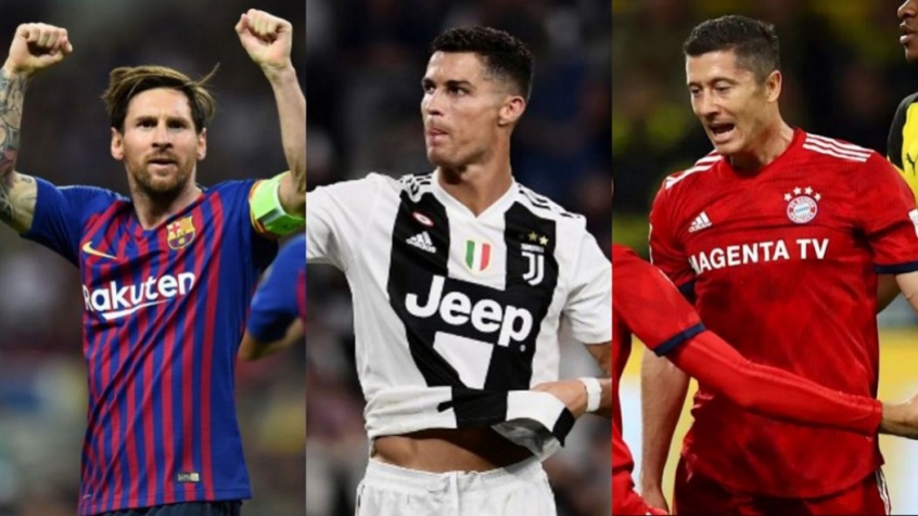 Montagem - Messi, Cristiano Ronaldo e Lewandowski