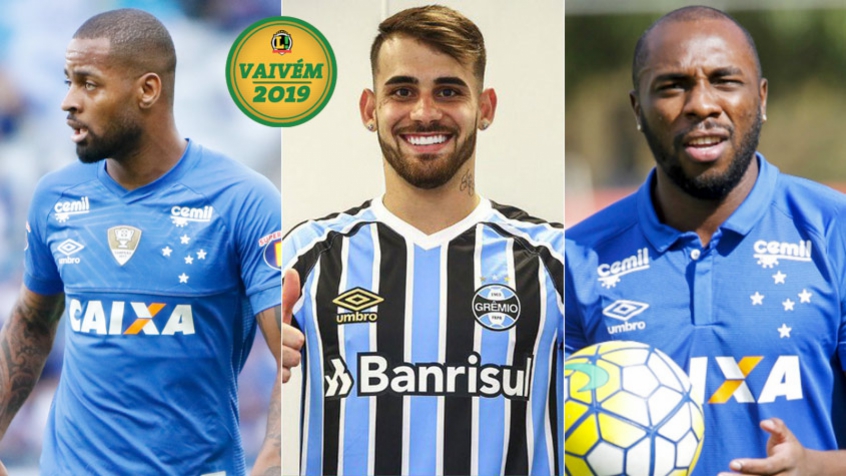 Montagem com Dedé, Vizeu (assinando com Grêmio) e Manoel (indo pro corinthians), com a logo do Vaivém.