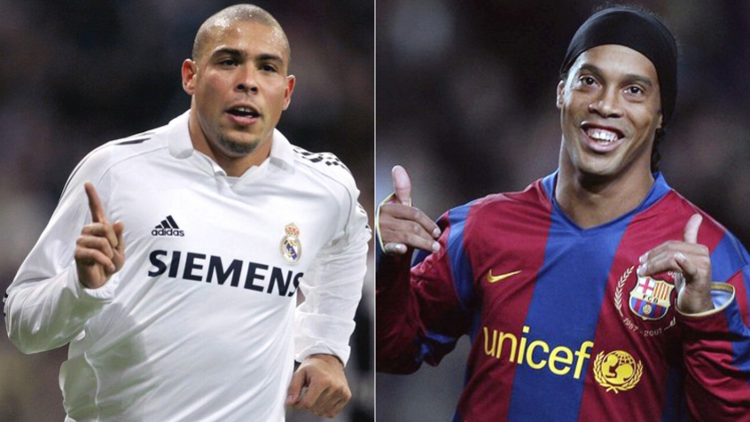 Montagem Ronaldo (pelo Real Madrid) e Ronaldinho Gaúcho (pelo Barcelona)