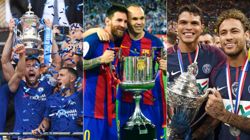 Montagem Chelsea, Barcelona e PSG