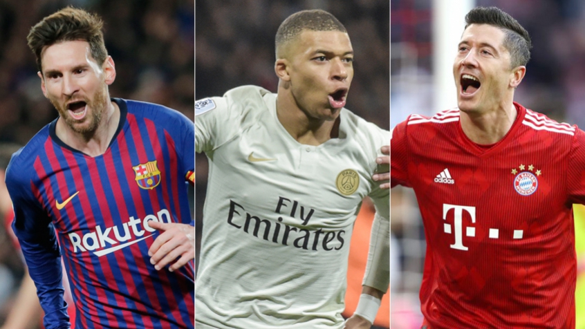 Montagem Messi, Mbappe e Lewandowski