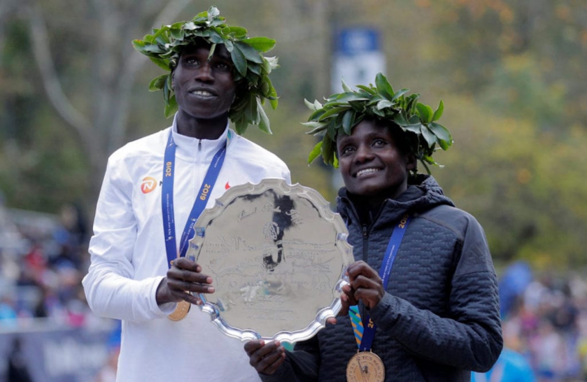 Joyciline Jepkosgei e Geoffrey Kamworor, campeões da Maratona de Nova York 2019