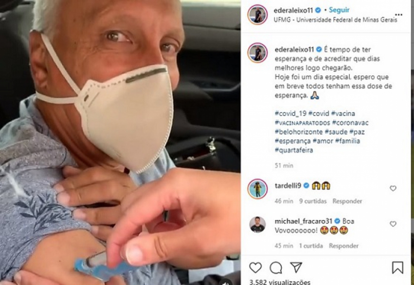 Éder trabalha na comissão técnica do Galo e mostrtou emoção ao ser vacinado em BH