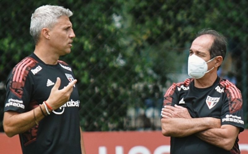 Crespo e Muricy tiveram conversa durante treino