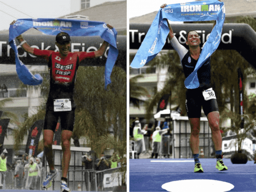 Reinaldo Colucci e Pâmela Oliveira são os campeões do Ironman Brasil 2022. (Fotos de Fábio Falconi/Unlimited Sports/Divulgação)