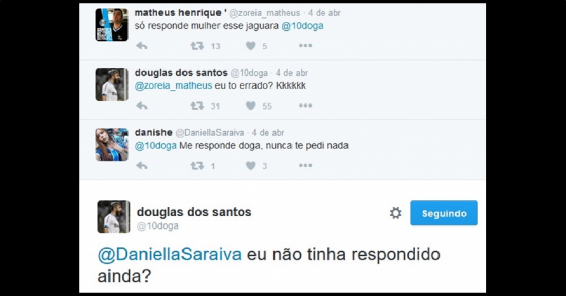 Douglas interagindo com seguidores no Twitter