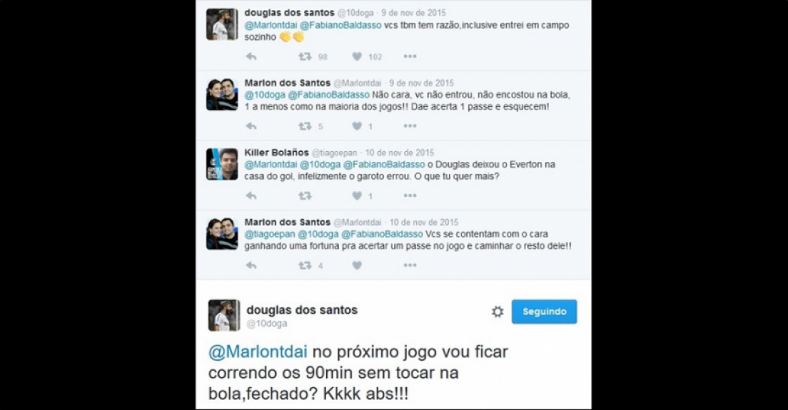 Douglas interagindo com seguidores no Twitter