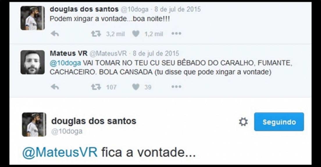 Douglas interagindo com seguidores no Twitter