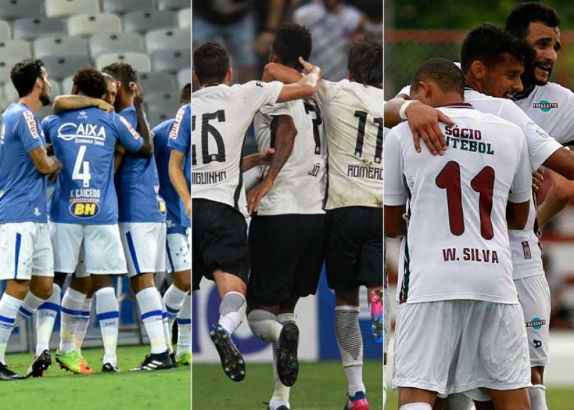 Montagem - Cruzeiro, Corinthians e Fluminense comemorando