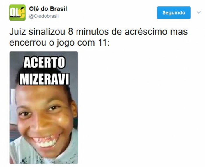 Gol aos 54 minutos do segundo tempo rendeu brincadeiras nas redes sociais