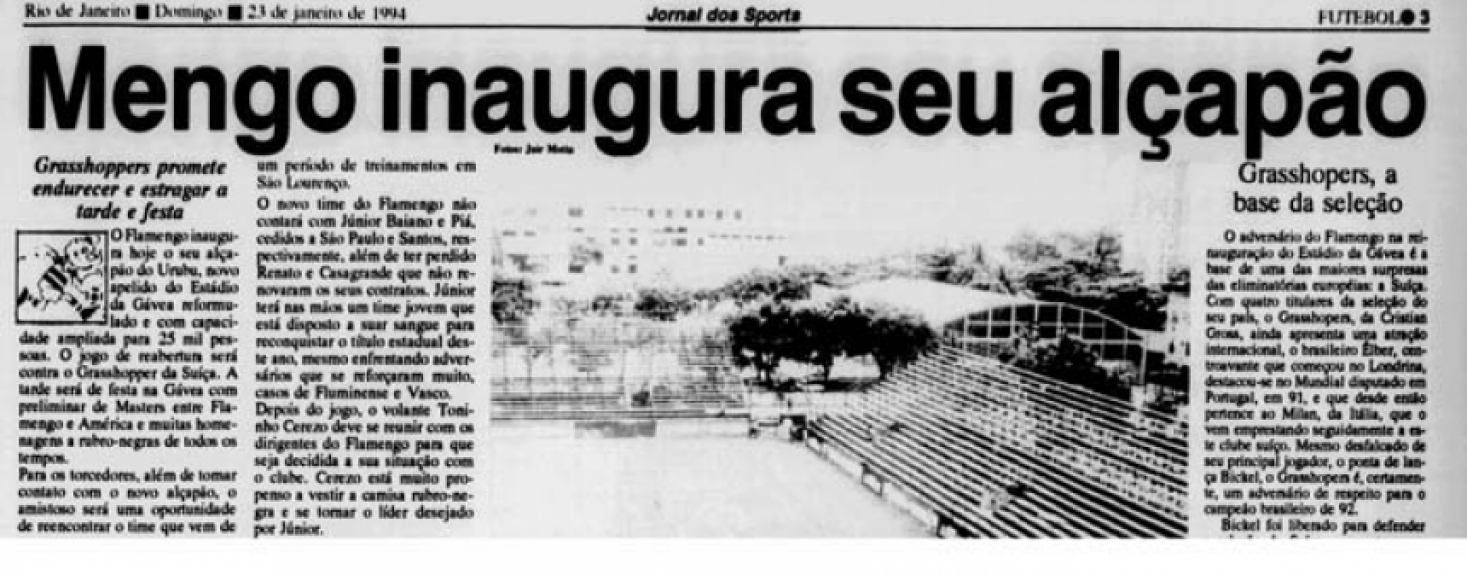 Registro anunciando o jogo de inauguração