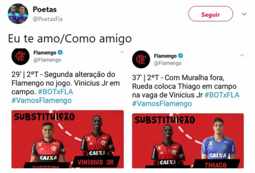 Internautas zoam pouca permanência de Vinicius Júnior em campo contra o Botafogo