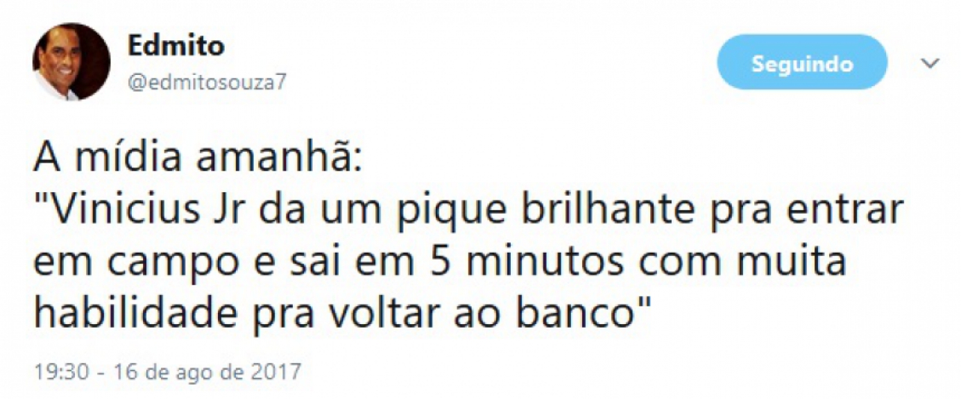 Internautas zoam pouca permanência de Vinicius Júnior em campo contra o Botafogo