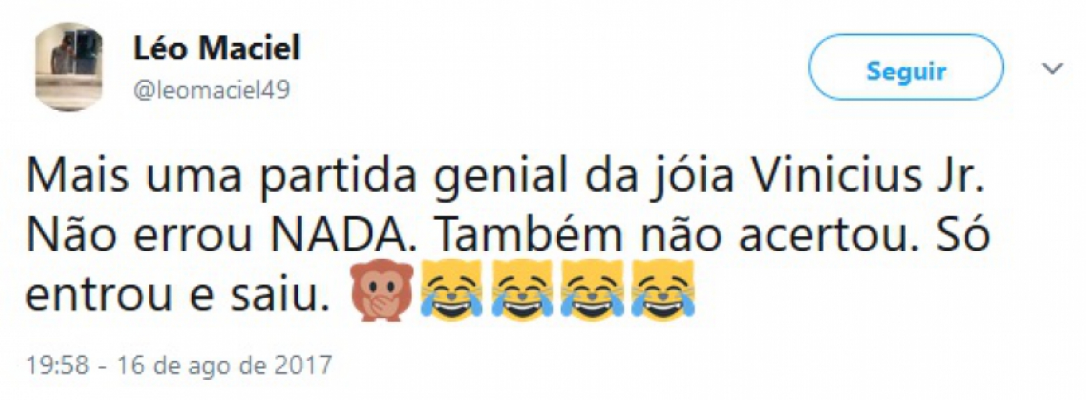 Internautas zoam pouca permanência de Vinicius Júnior em campo contra o Botafogo