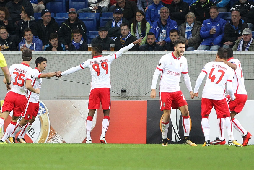 O atacante Dyego Sousa marcou um dos gols da vitória do Braga por 2 a 1 sobre o Hoffenheim, pelo Grupo C