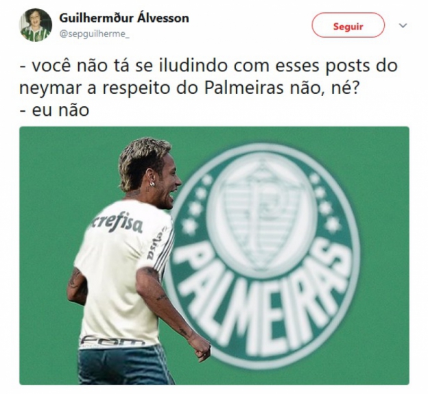 Memes brincam com Neymar após foto do jogador com camisa do Palmeiras