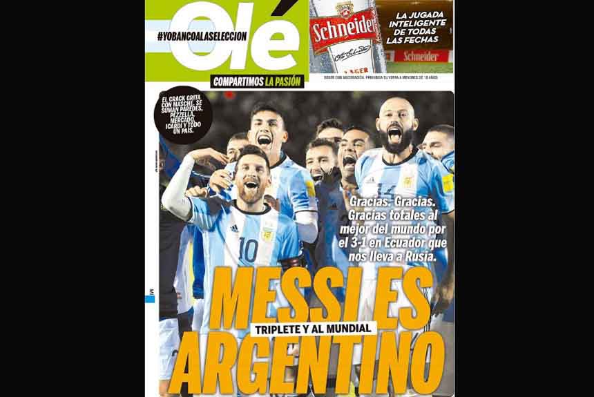 Olé - classificação da Argentina