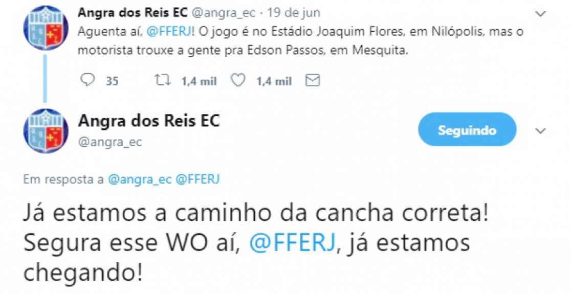 E essa história? O motorista que levaria o Angra dos Reis para Nilópolis para a partida contra o Duquecaxiense, se confundiu e foi parar em Edson Passos