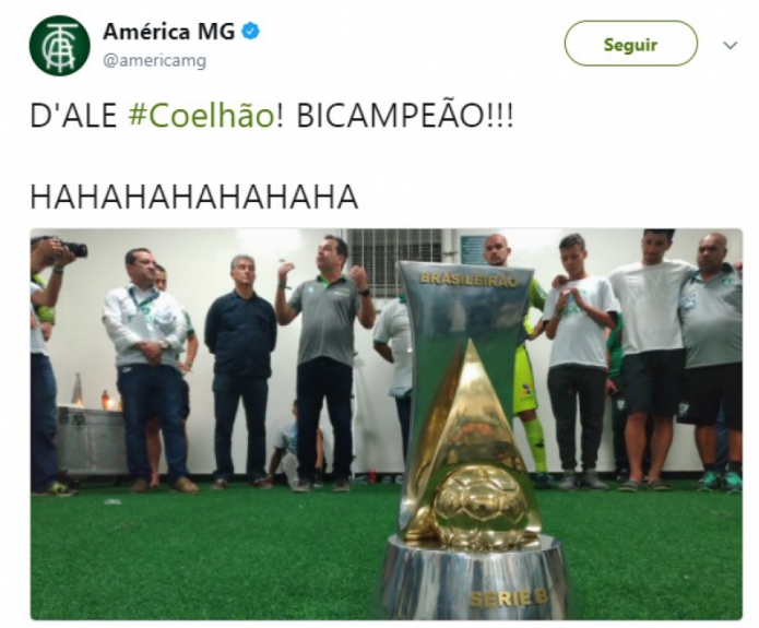 Campeão da Série B, o América-MG mitou nas provocações ao Internacional