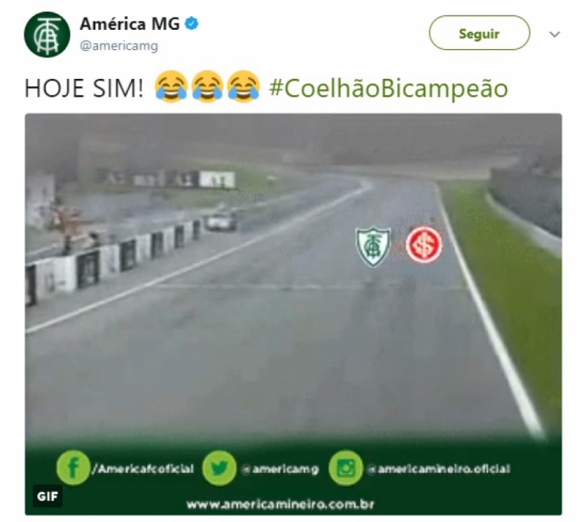 Campeão da Série B, o América-MG mitou nas provocações ao Internacional