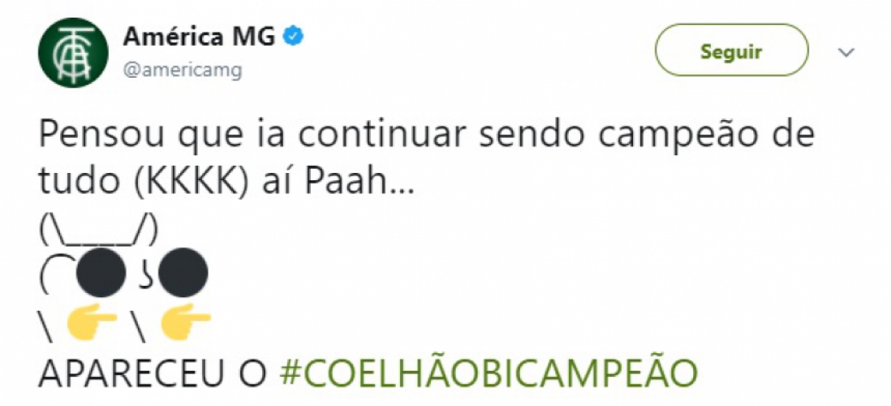 Campeão da Série B, o América-MG mitou nas provocações ao Internacional