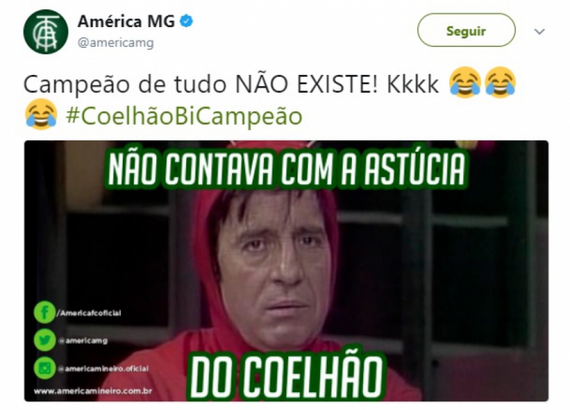 Campeão da Série B, o América-MG mitou nas provocações ao Internacional