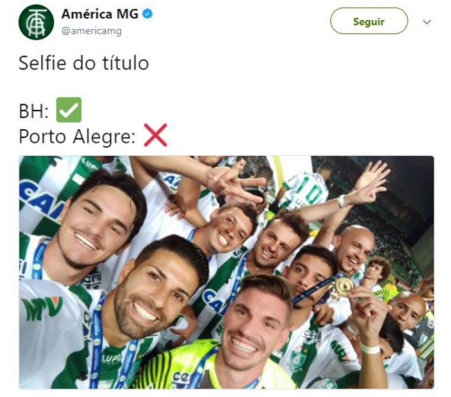 Campeão da Série B, o América-MG mitou nas provocações ao Internacional