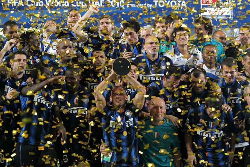 A Inter de Milão despachou com um 3 a 0 a zebra Mazembre na final de 2010. O Internacional ficou de fora, se contentando com o terceiro lugar