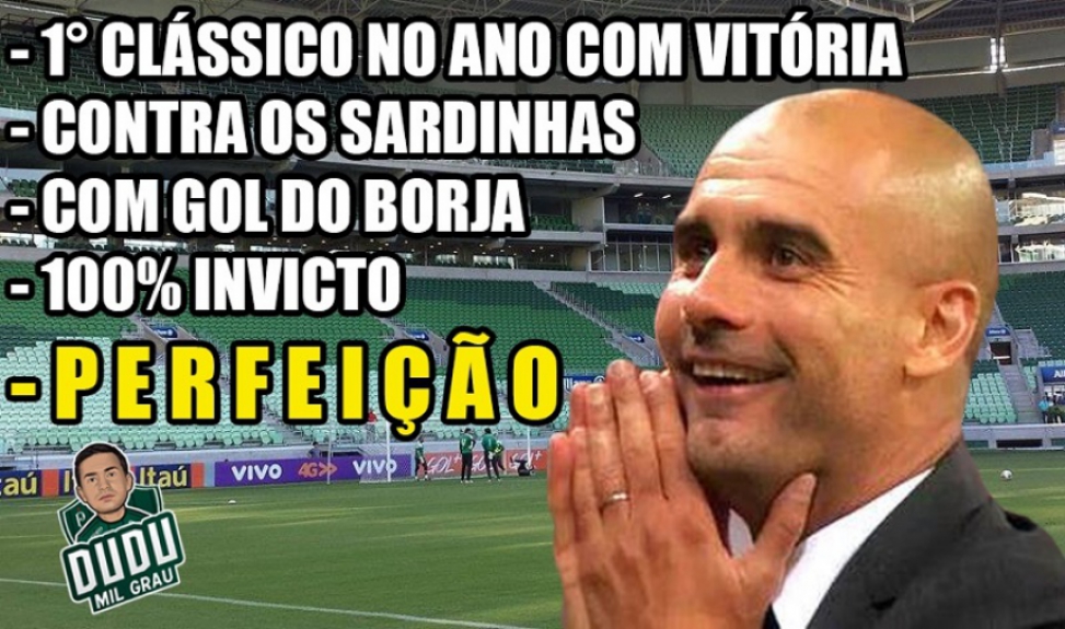 Palmeirenses brincam após vitória no clássico