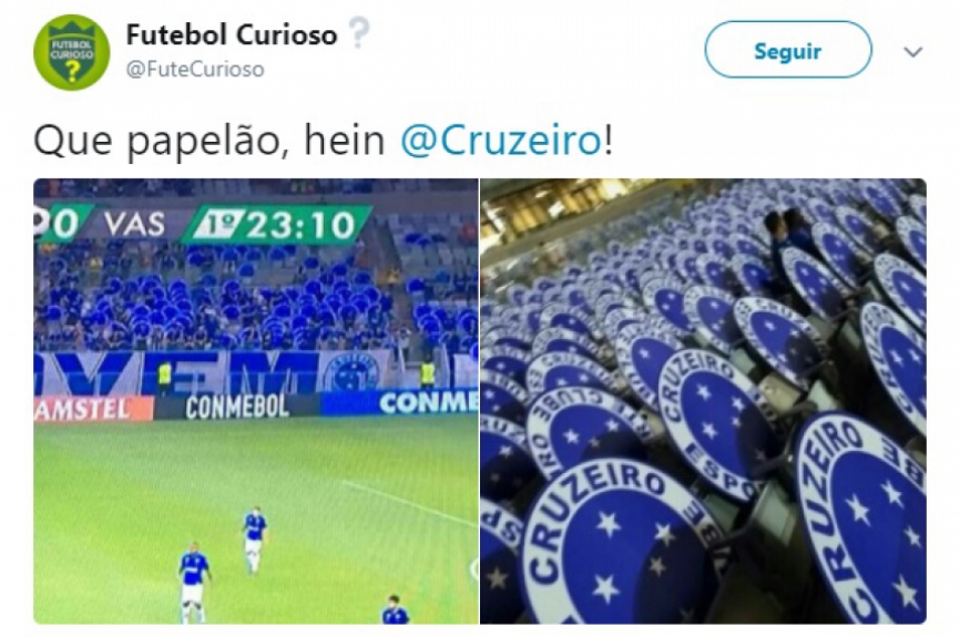 Cruzeiro é zoado por escudos de papelão no lugar de torcedores