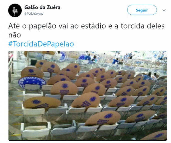 Cruzeiro é zoado por escudos de papelão no lugar de torcedores