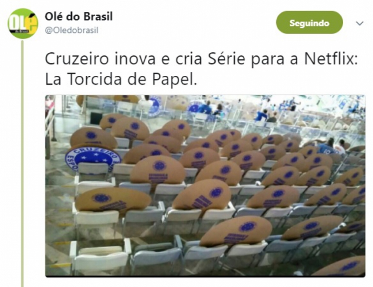 Cruzeiro é zoado por escudos de papelão no lugar de torcedores