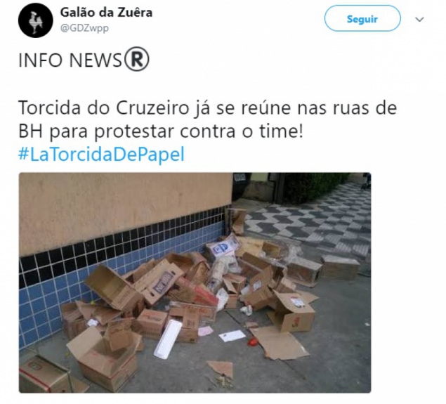 Cruzeiro é zoado por escudos de papelão no lugar de torcedores