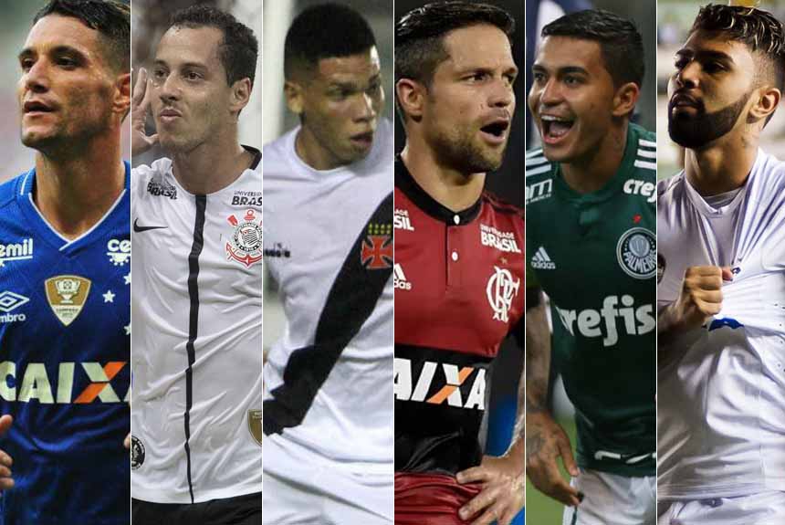 Montagem - Thiago Neves (Cruzeiro), Rodriguinho (Corinthians), Paulinho (Vasco), Diego (Flamengo), Dudu (Palmeiras) e Gabigol (Santos)