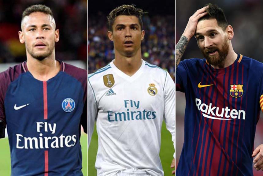 Montagem - Neymar, Cristiano Ronaldo e Messi