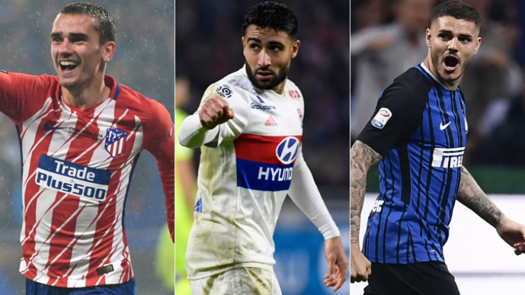 montagem com Griezmann, Fekir e Icardi