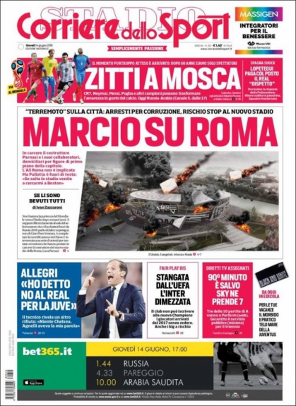 Capa Corriere dello Sport - 14/06/2018