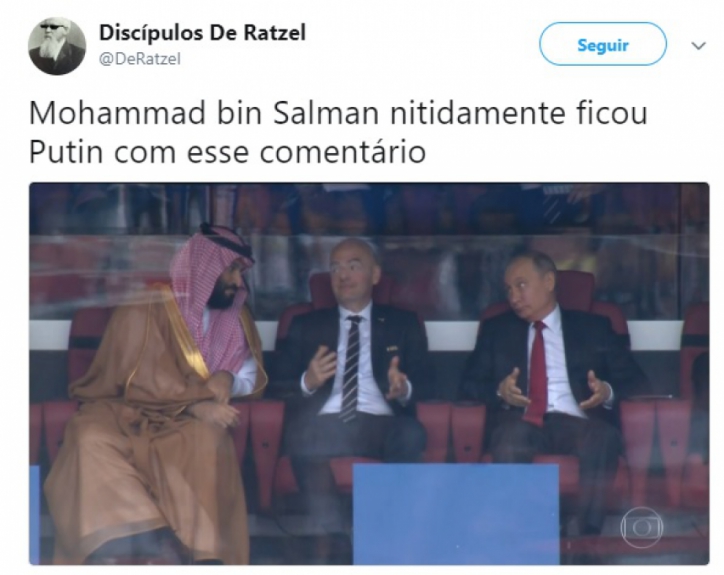 Humor na Copa: Putin, Infantino e príncipe saudita após o gol da Rússia