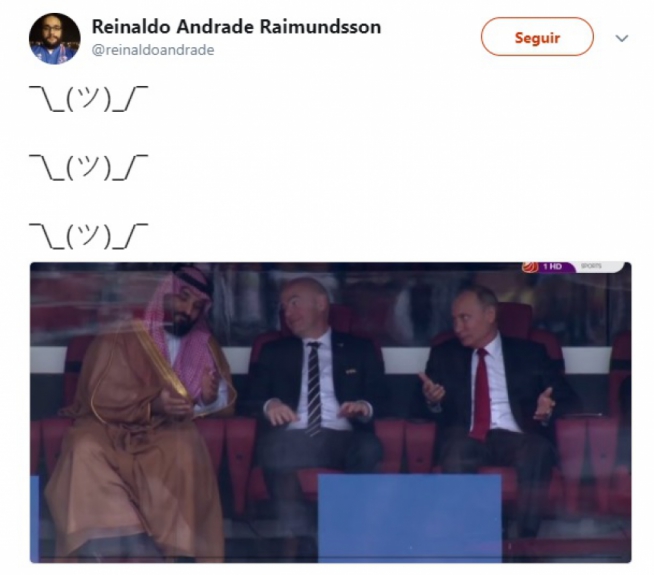 Humor na Copa: Putin, Infantino e príncipe saudita após o gol da Rússia