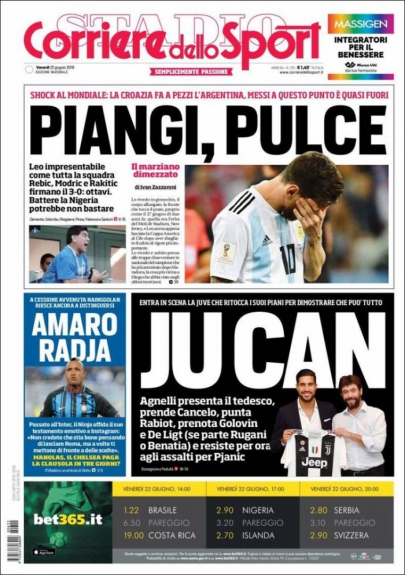 Capa Corriere dello Sport - 22/06/2018