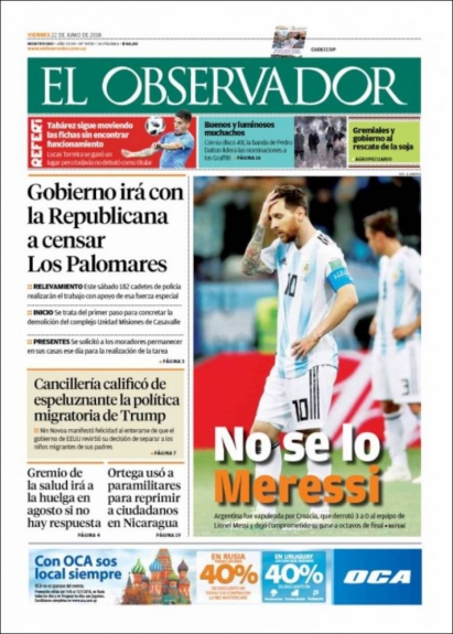 Capa El Observador - 22/06/2018