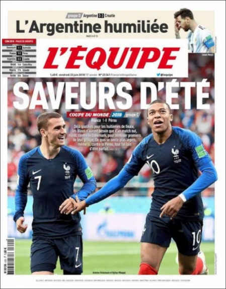 Capa L'Équipe - 22/06/2018