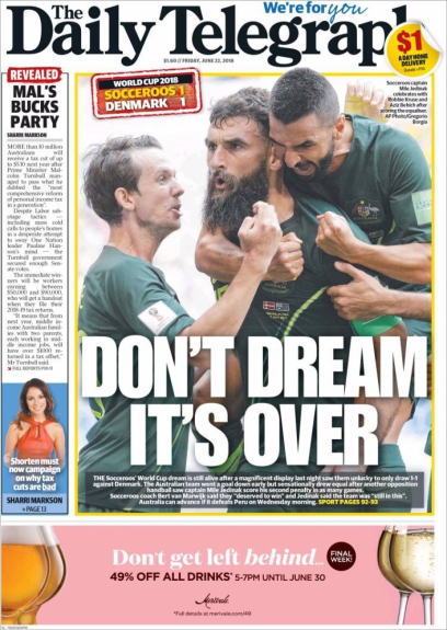 Capa Daily Telegraph - 22/06/2018