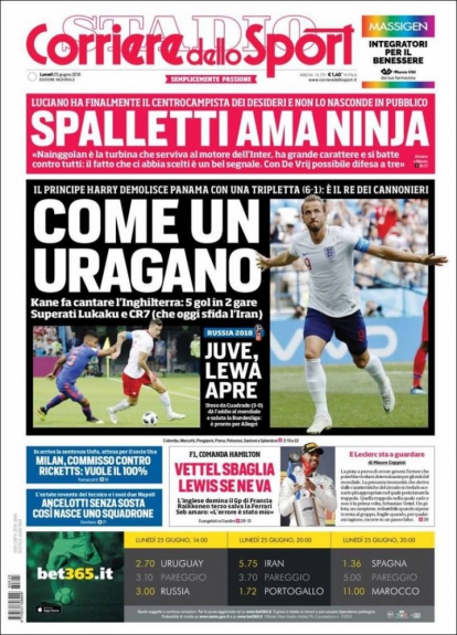 Capa Corriere dello Sport - 25/06/2018