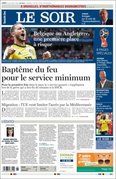 Capa Le Soir - 25/06/2018