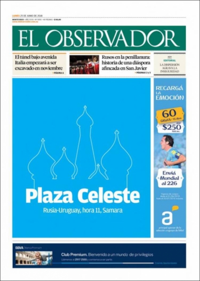 Capa El Observador - 25/06/2018
